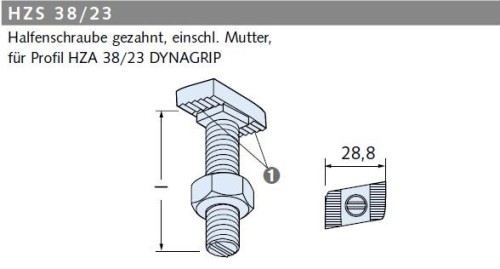 Halfenschraube HZS 38/23 | M16 x 40 | GV-S 8.8 M16 | 40
