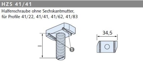 Halfenschraube HS 41/41 | M12 x 35 | FV 4.6 M12 | 35