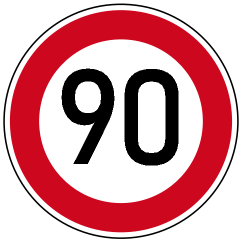 StVO-Verkehrszeichen VZ 274-90 Zulässige Höchstgeschwindigkeit 90 km/h | RA2-Ø600-A 