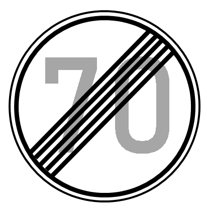 StVO-Verkehrszeichen VZ 278-70 Ende der zulässigen Höchstgeschwindigkeit 70 km/h | RA1 | Ø600 | 2mm 