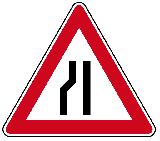 StVO-Verkehrszeichen VZ 121-20 Einseitig links verengte Fahrbahn | RA1 | SL900 | 2mm 