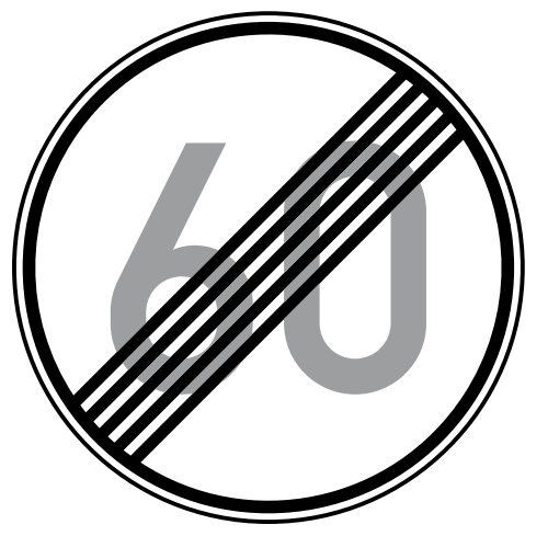 StVO-Verkehrszeichen VZ 278-60 Ende der zulässigen Höchstgeschwindigkeit 60 km/h | RA3-Ø750-3mm 