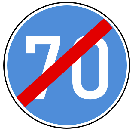 StVO-Verkehrszeichen VZ 279-70 Ende der vorgeschriebenen Mindestgeschwindigkeit 70 km/h | RA1-Ø750-3mm 