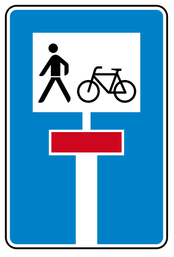 StVO-Verkehrszeichen VZ 357-50 Sackgasse - Für Radverkehr und Fußgänger durchlässig | RA2 | 630x420 | 2mm 