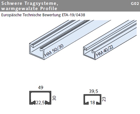 Halfen-Montageschiene walzblank HM 40/22-WB | 6070 cm 