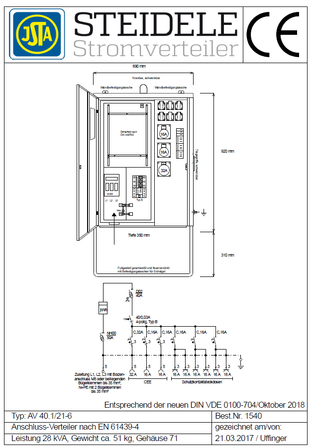 STEIDELE Anschluss-Verteiler-Schrank AV 40.1/21-6 